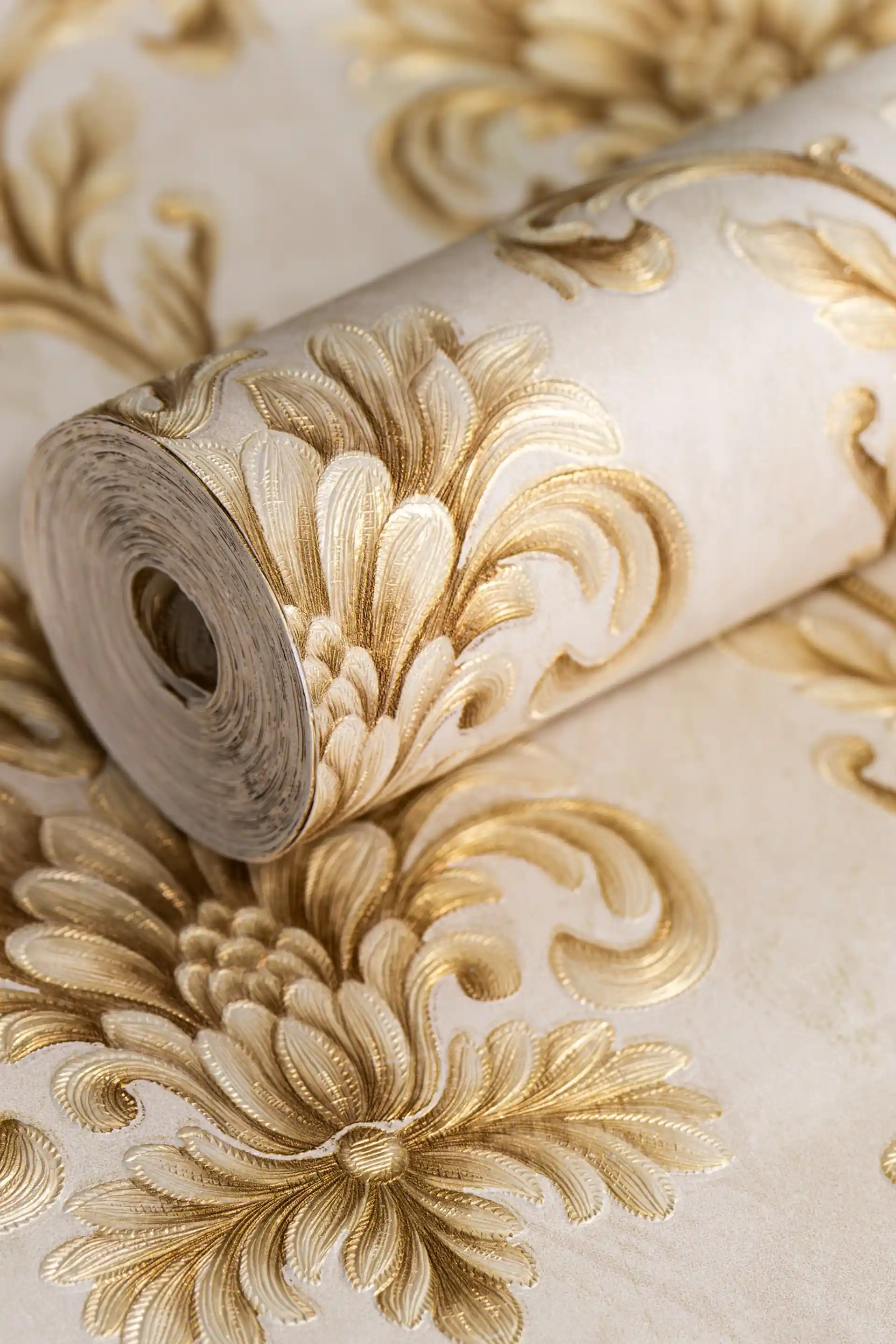Gold Baroque Damask Wallpaper for Walls with Embossed Shimmer Finish