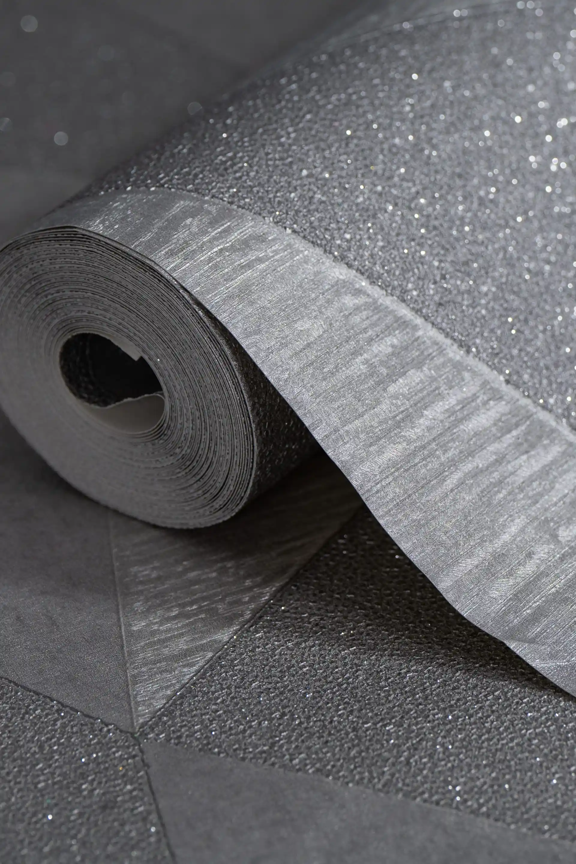 Grey 3D Geometric Triangle Wallpaper with Sparkle Texture