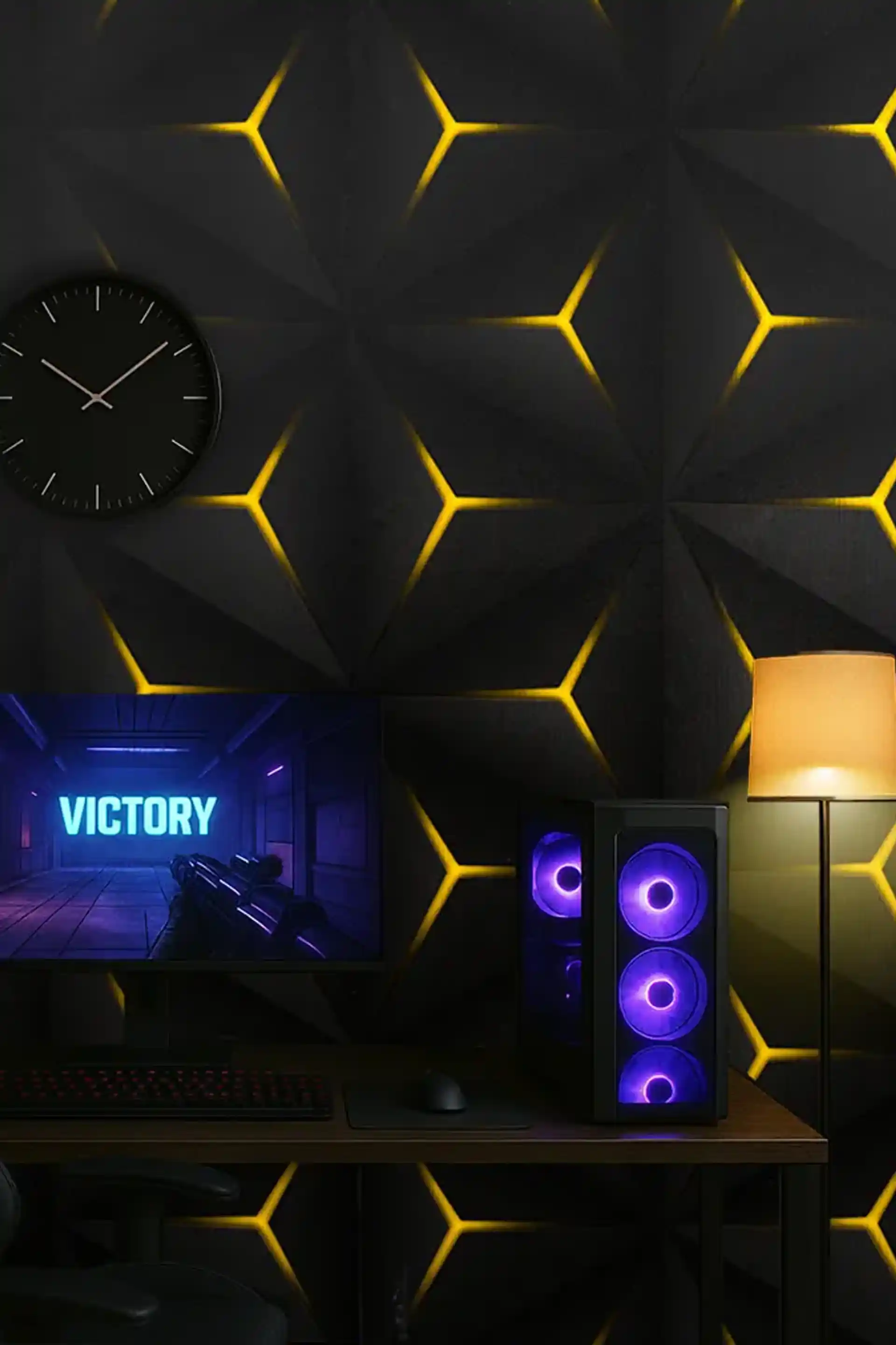 3D Hexagon Yellow Black Wallpaper for Gaming, Office & Modern Walls