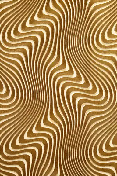Full pattern view of the repeating gold wavy lines creating an optical illusion on the installed wall