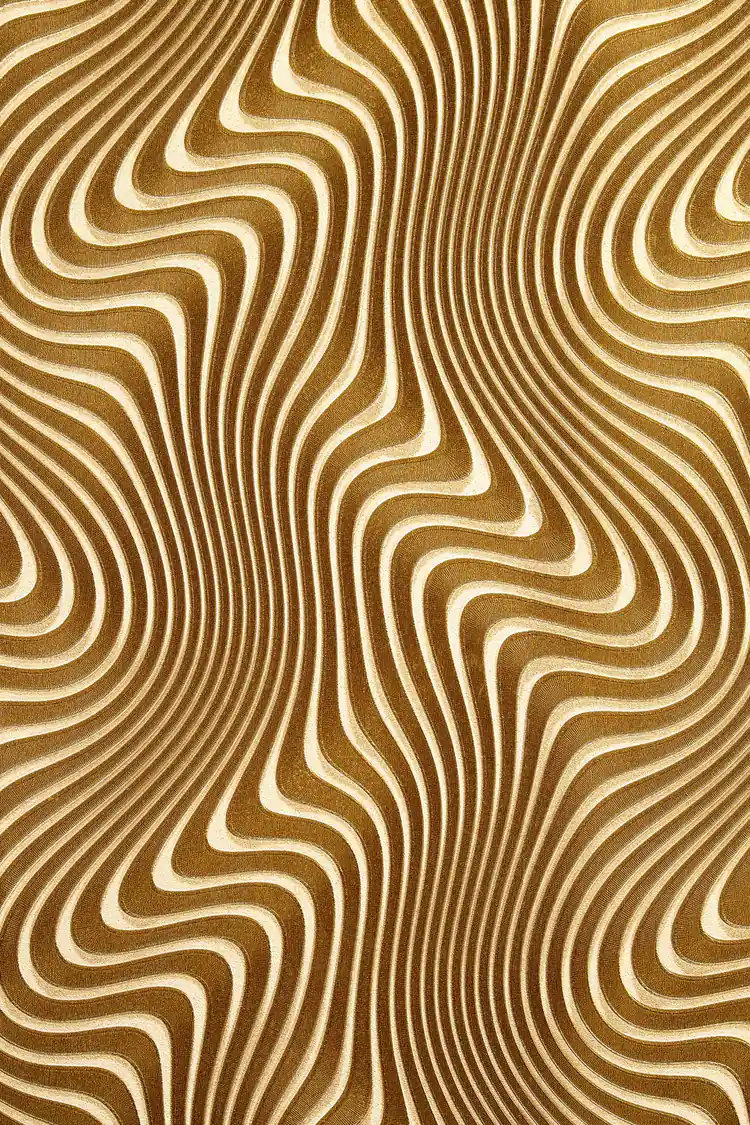 Full pattern view of the repeating gold wavy lines creating an optical illusion on the installed wall