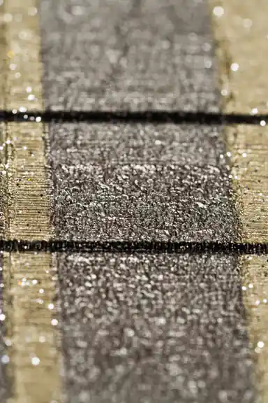 Extreme close-up showing black and gold stripe wallpaper sparkle and metallic thread texture