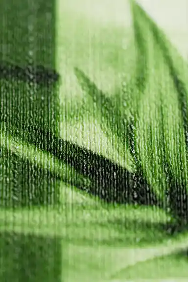 Extreme close-up showing embossed bamboo leaf texture and fine surface detail on green wallpaper