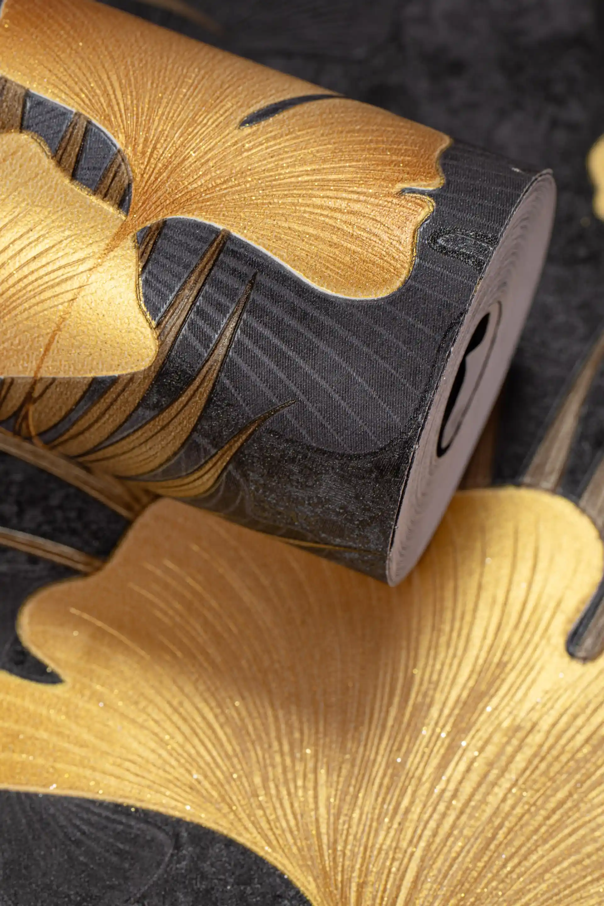 Bold Golden Ginkgo Leaf Wallpaper on Dramatic Black Background
