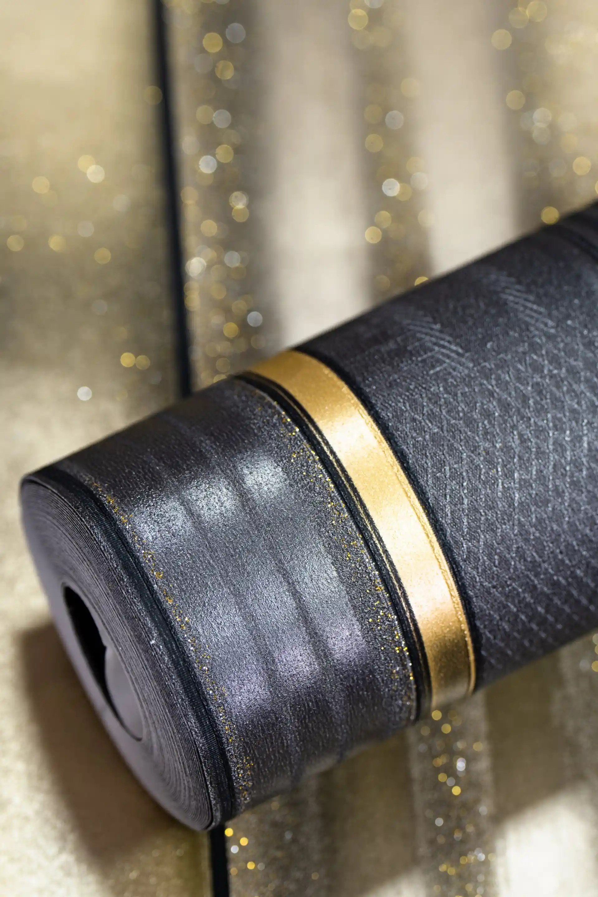 Dark Charcoal Grey and Gold Panels Wallpaper with Gold Metallic Accents