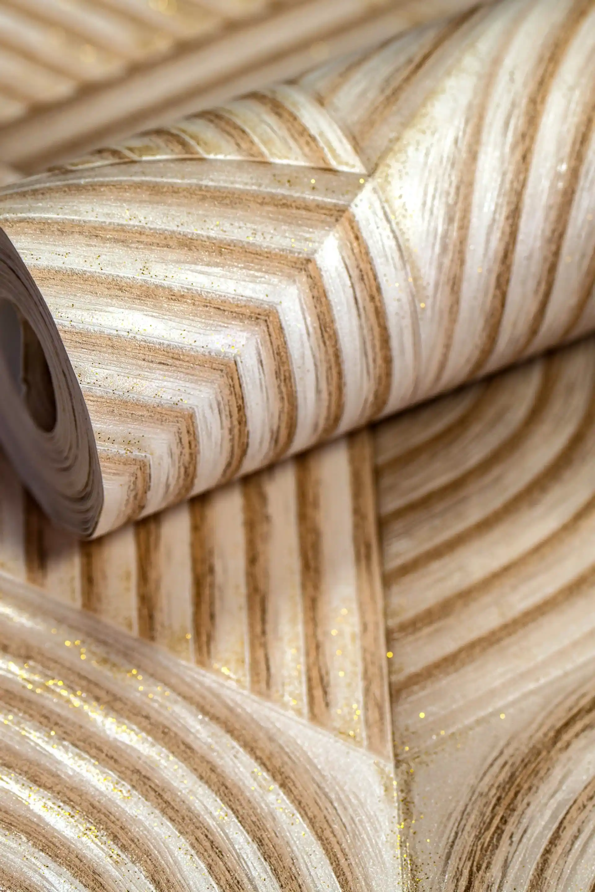 3D Geometric Wood Grain Wave Pattern Wallpaper with Glitter