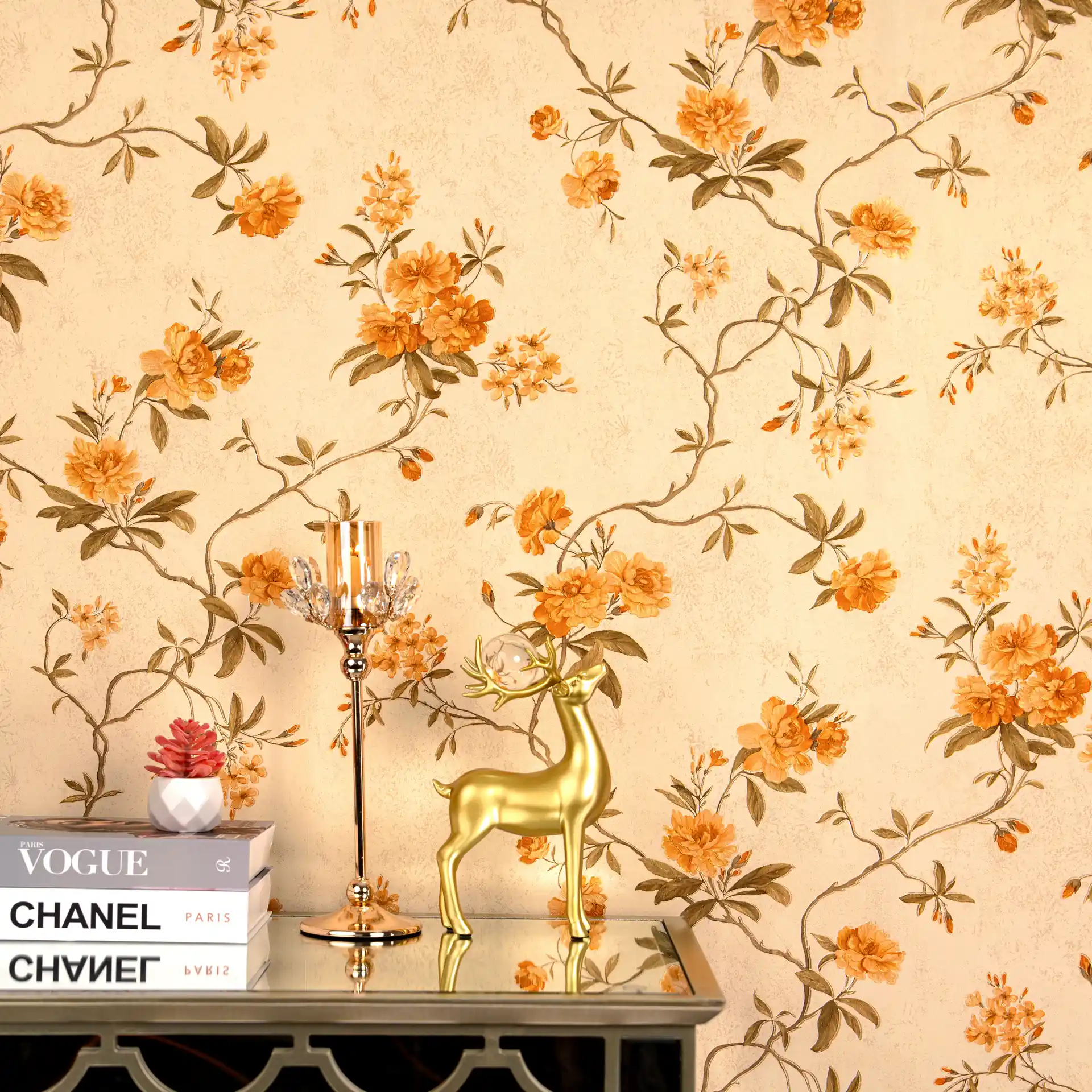 Orange Wallpaper in Living Room | Shop at Piwall wallpaper